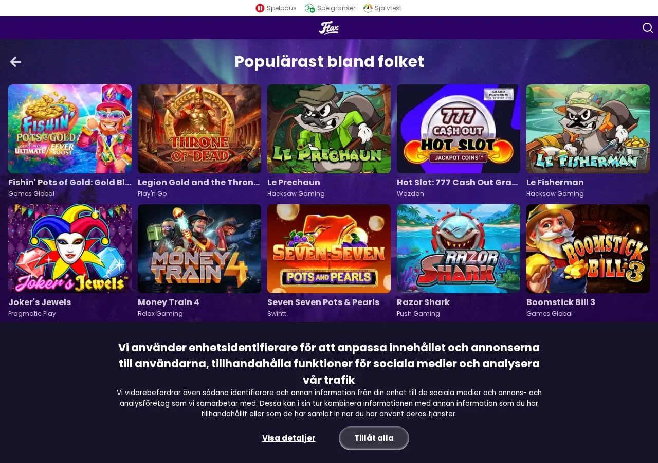 FlaxCasino game selection