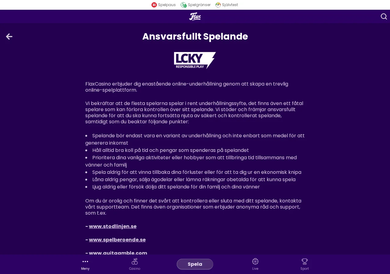 FlaxCasino responsible gambling